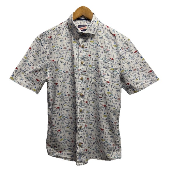 Johnnie-O Hangin' Out Mens Size Medium "Where's JO" White Button Front S/S Shirt - Picture 2 of 5